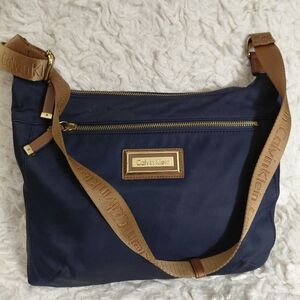 Calvin Klein Dark Blue and Tan Crossbody Bag